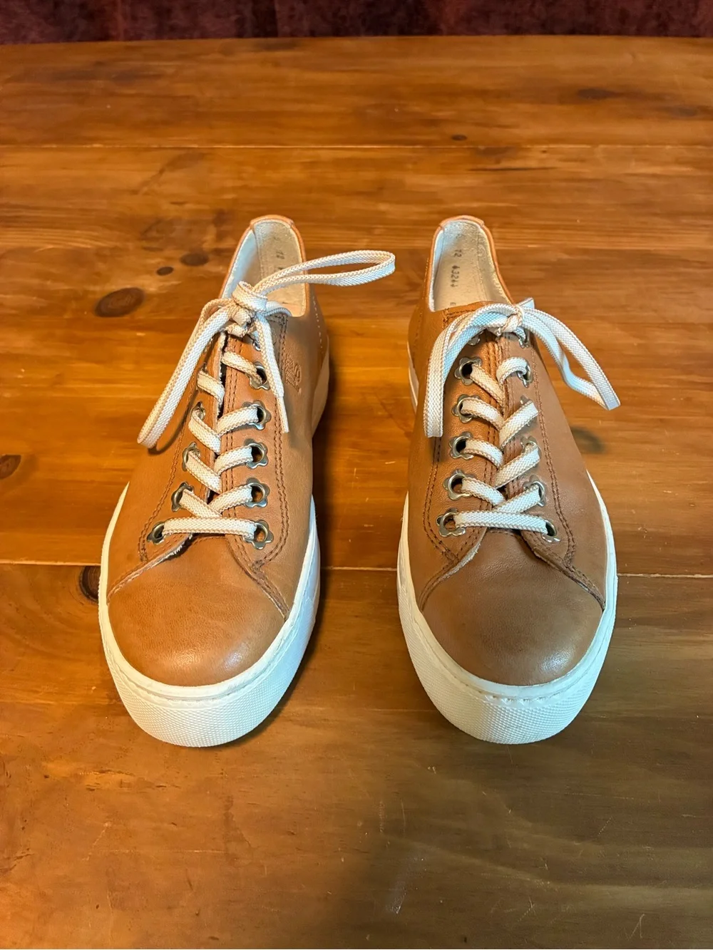 Paul Green Tan Leather Platform Sneakers with White Soles